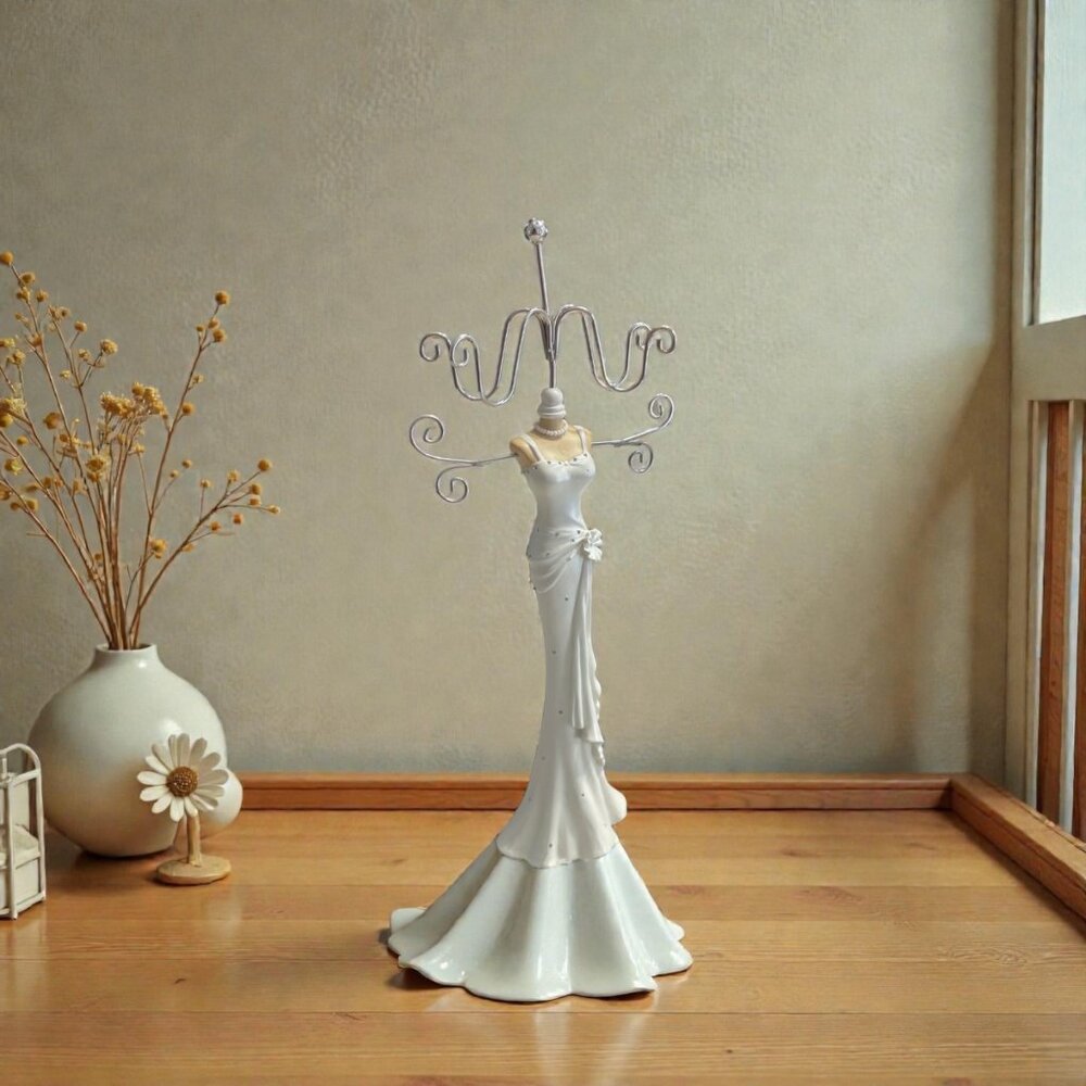 Exhart White Dress Jewelry Stand Rhinestone Hooks